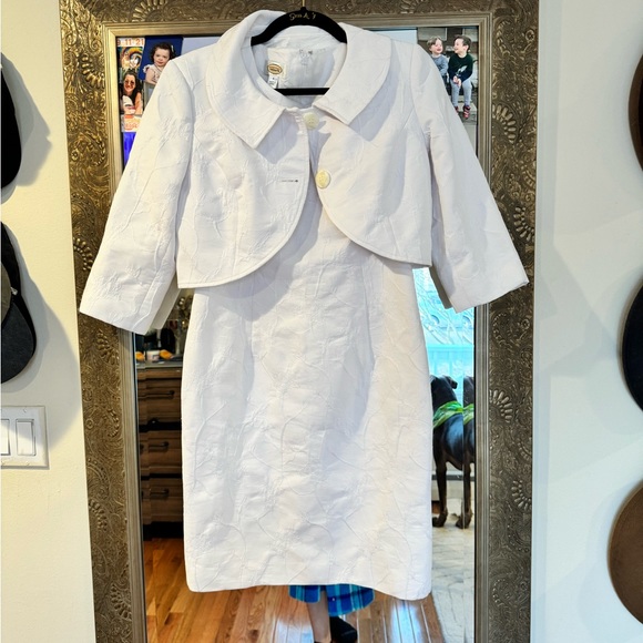 TALBOTS WHITE FLORAL JACQUARD A LINE DRESS AND JACKET - Picture 9 of 10